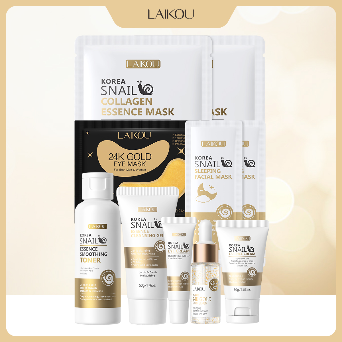Luxury Skincare Wholesale - LAIKOU Snail 24K Gold Skincare Kit